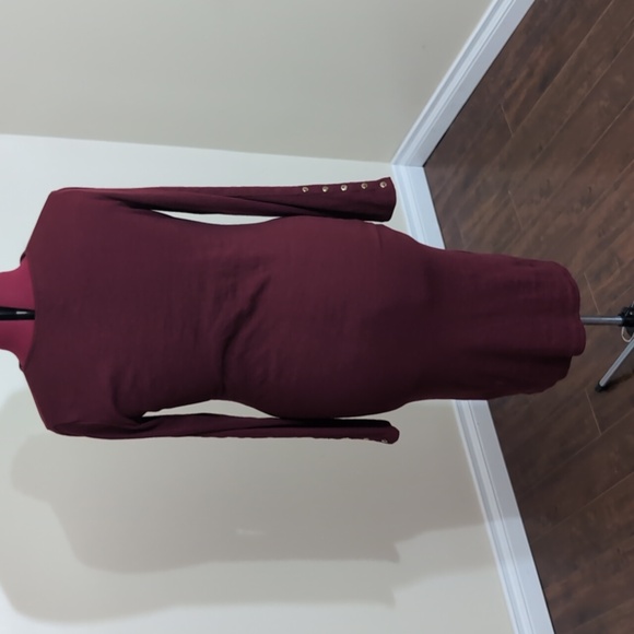 Fashion Nova| Maroon Red Long Sleeve Midi Button Up Dress With Button Detailing - Picture 5 of 15